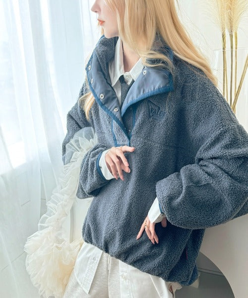 《Javaジャバコラボ》もこもこボリューム袖がこなれカジュアル。パイピングスタンドボアブルゾン jv1260277