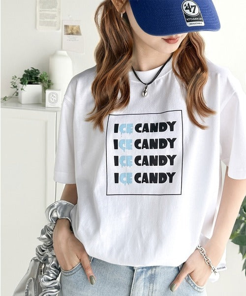 大人胸キュン。綿100％ICE CANDYロゴプリントTシャツ mo1310038