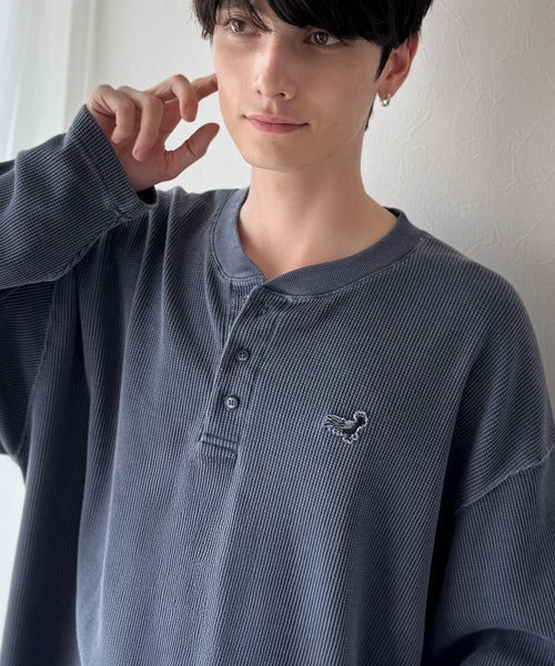 【Classical Origin】「リラックス感、こなれ感。」ピグメント加工サーマルヘンリーネックTシャツ（長袖）/Pigment-Dyed Thermal Henley T-Shirt co1150051