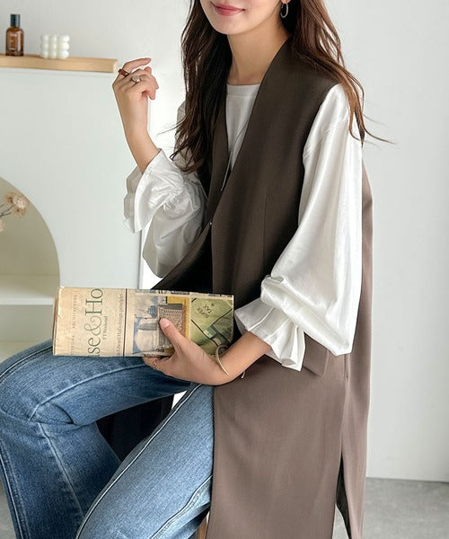 足し算でファッションを楽しむ♪大人のレイヤードアイテム。フラップポケット付きロングジレ（セットアップ可能） ce1070180