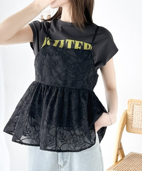 大人のレイヤードスタイル。シアー花柄刺繍オーバーキャミビスチェ ce1240035