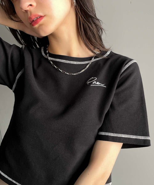 1枚で今っぽデザイン♪PAEAN刺繍配色ステッチチビTシャツ（半袖） ce1020200