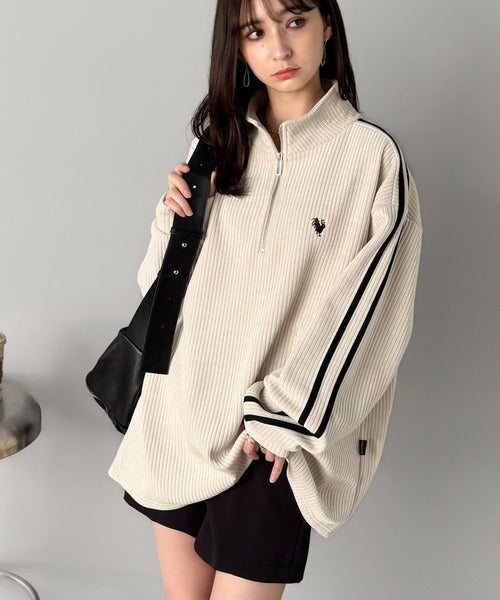 【Classical Origin】「素材推し。」コーデュロイ素材Wラインハーフジップトレーナー／Corduroy DoubleLine Half-Zip Trainer co1010026