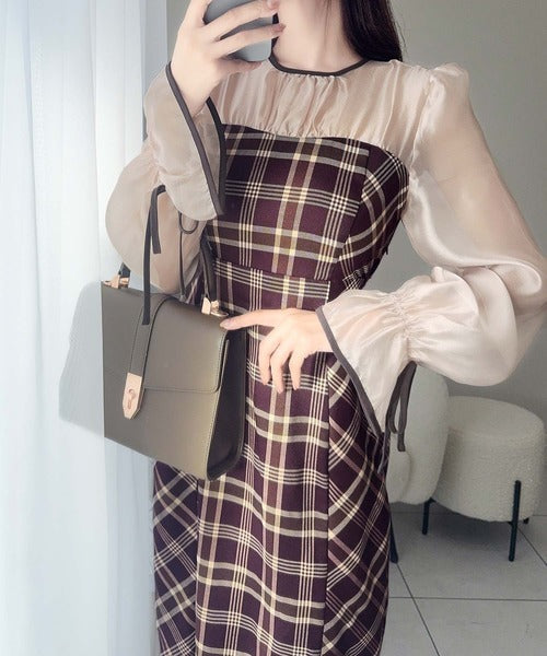 【mily bilet】上品でフェミニン。シャイニーシアードッキングIラインチェックワンピース mi1139046