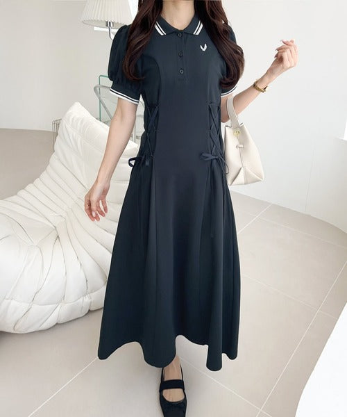 【mily bilet】上品な雰囲気と、大人フェミニンさの融合。鹿の子胸刺繍ポロワンピース mi1359016