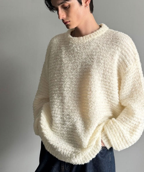【Classical Origin】「優しさに包まれる。」ブークレー糸クルーネックニットトップス（長袖）/Boucle yarn crew neck knit top ao1020302