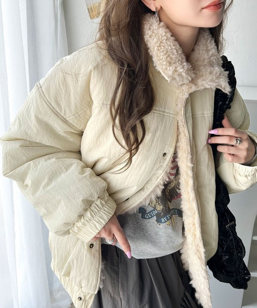 《Javaジャバコラボ》大人可愛いを叶える。中綿×ふわふわファースタンドブルゾン jv1070104