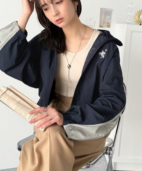 大人スポーティMIX。胸刺繍入り袖ファスナー配色ナイロンジャケット ce1010336