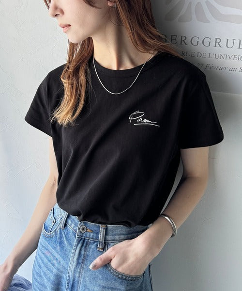 【sustaina+】こなれ感たっぷり。オーガニックコットン100％胸元PAEAN刺繍Tシャツ(半袖) ce1260401