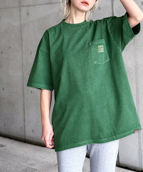 《JaVa ジャバコラボ》古着風ストリートMIX。綿100%ヘヴィーウエイト胸ポケピグメントTシャツ jv1029020
