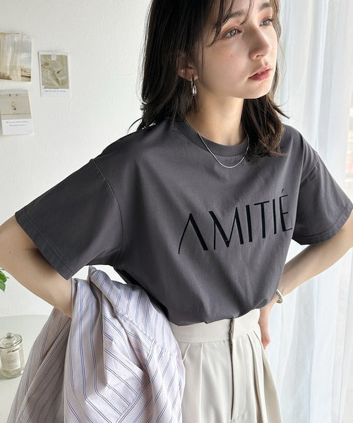ワンランク上の大人シンプルベーシック。シルケット加工フロッキープリントTシャツ（半袖） ce1020202