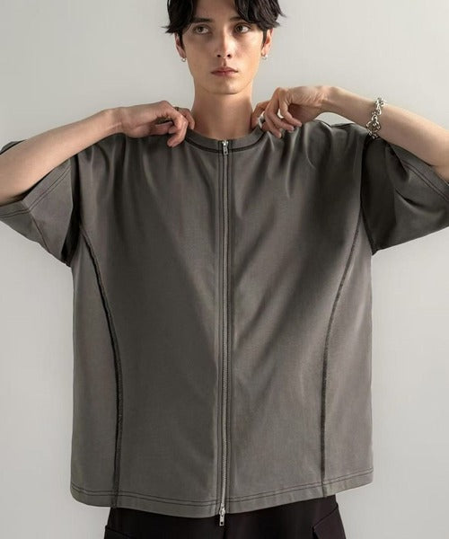 【Classical Origin】「1枚でも羽織でも。」インサイドアウト仕様2wayダブルジップTシャツ／Inside-Out Oversized Double-Zip 2way T-Shirt co1150018