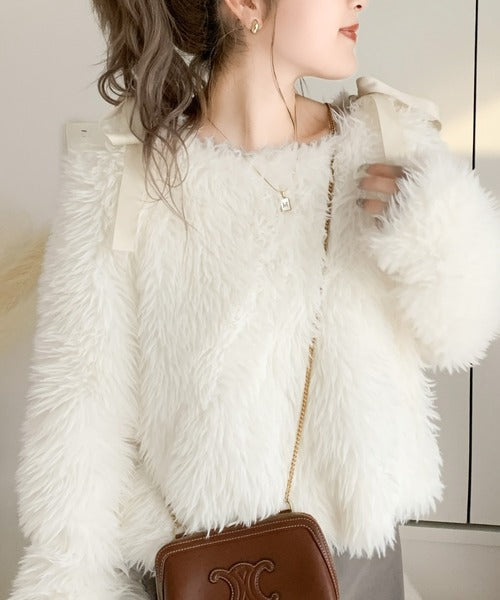 【mily bilet】冬の華やかトップス。オフショル２WAY肩リボンファートップス mi1019064