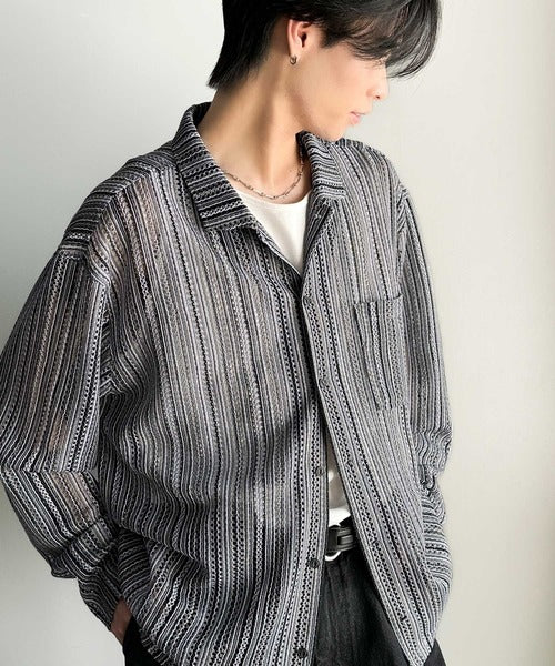 クール!!ユニセックスすかし柄ニットソーシャツ（長袖） cm1240081
