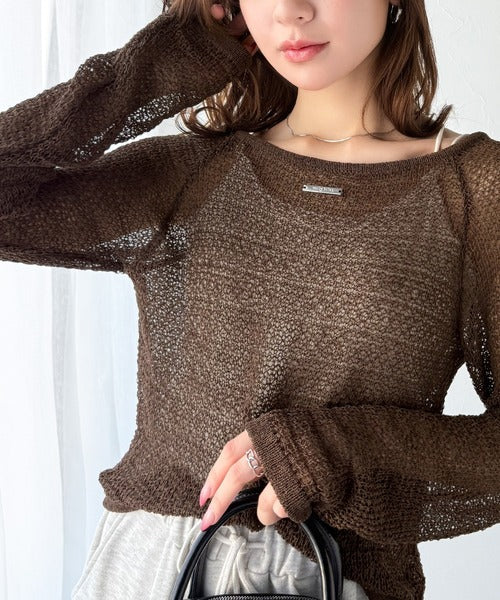 【mily bilet】大人かわいい肌見せを叶える。プレートデザイン前後2WAYメッシュ編み肩リボンニットプルオーバー（長袖） mi1259014