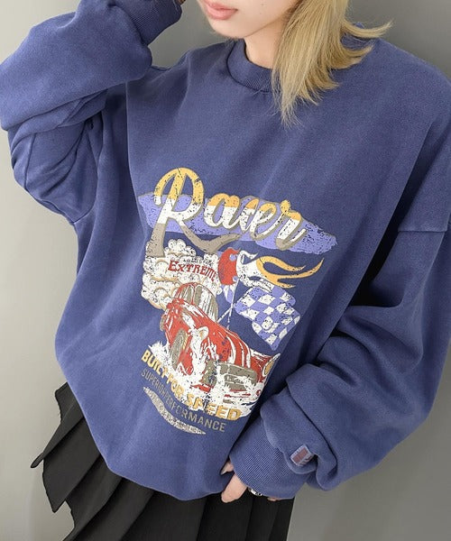 《JaVa ジャバコラボ》大人のスポーツMIXテイスト。レーシングカーデザインピグメント裏起毛スウェット jv1029078
