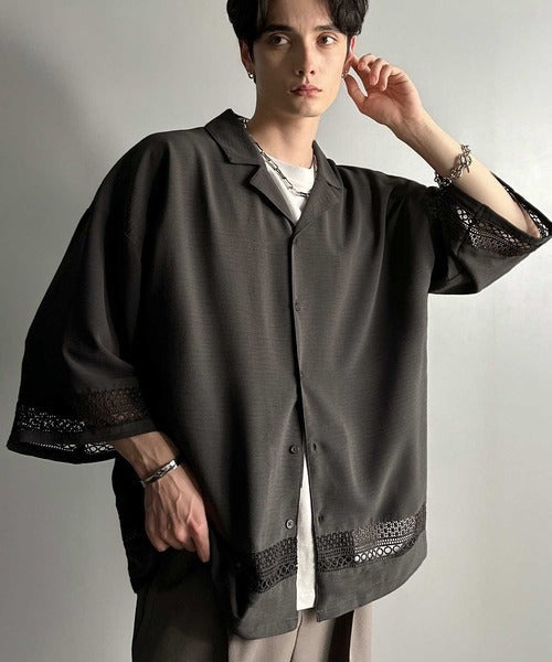 レースが語る、大人の余裕。レース切り替えオープンカラーシャツ / Lace Panel Open Collar Shirt co1010011