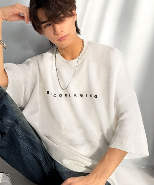《JaVaジャバコラボ》Tシャツにはない品格を。ロゴプリントオーバーサイズサマーニットプルオーバー jm1050364