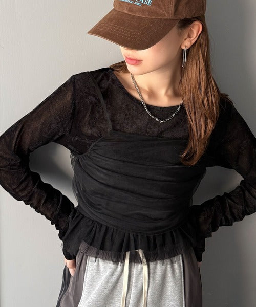 【mily bilet】大人可愛いを纏う。クラッシュベロアチュールビスチェアンサンブル mi1269009