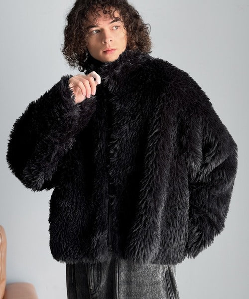 【Classical Origin】「一瞬で惹かれる。」シャギーファーショート裏配色ショートジャケット／Shaggy Faux Fur Short Jacket with Contrast Lining co1010037