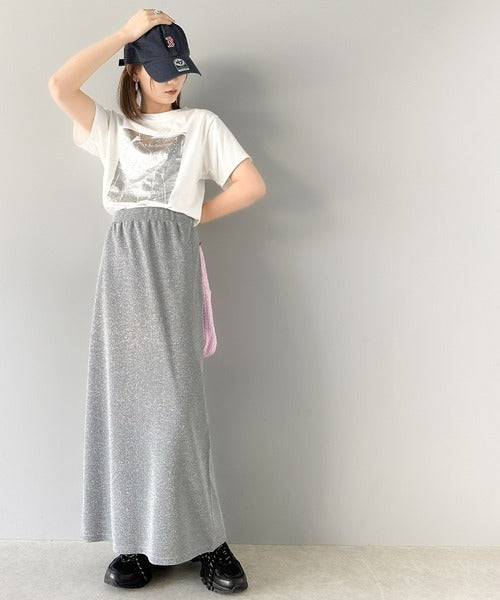 【mily bilet】華やかで上品。バックスリットIラインラメロングスカート mi1149056