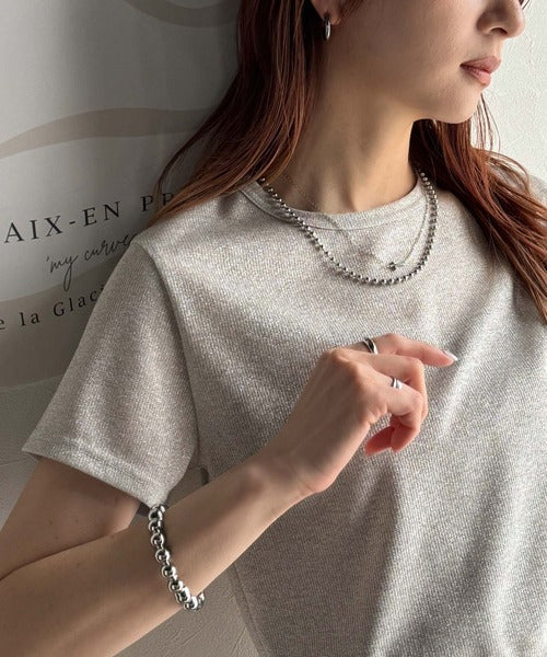 さりげなく輝くラメが主役。ラメ入りショート丈Tシャツ（半袖） ce1110124