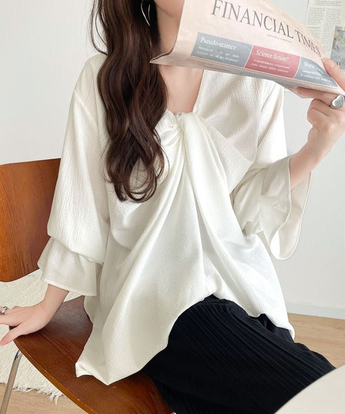 大人可愛い。前後2wayツイストデザインキャンディスリーブブラウス（長袖） ce1010415