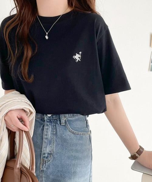 《Javaジャバコラボ》【sustaina+】大人の上級シンプル。滑らか綿100％ワンポイント刺繍Tシャツ jv1260113