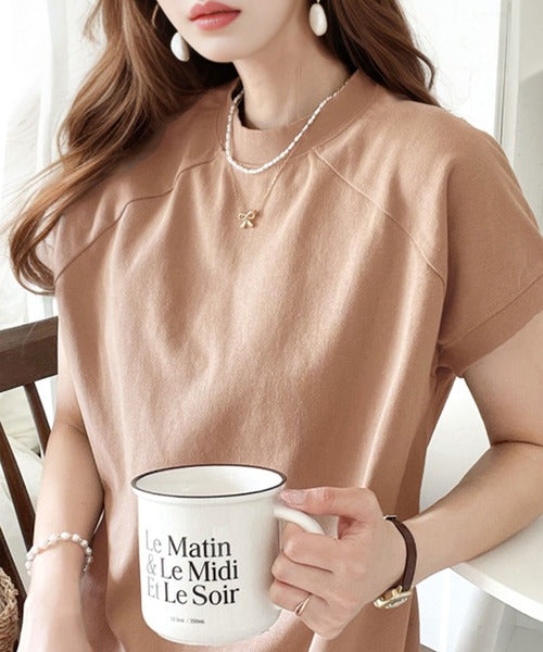 【sustaina+】【family+】綿100%USAコットン、大人のモックネックTシャツ。 cl5015