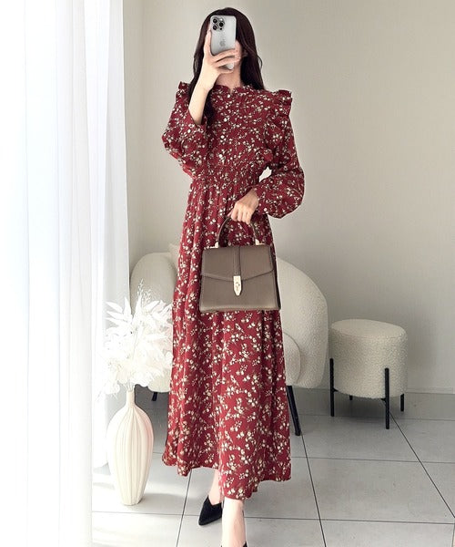 【mily bilet】大人フェミニン。レトロ花柄ピンタックフリルワンピース mi1139051