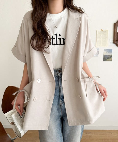 【mily bilet】甘さひとさじ、きれいに決まる。リボンストラップ付き半袖テーラードジャケット（オーバーサイズ） mi1019137