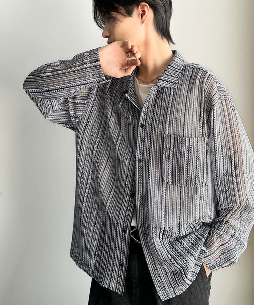 クール!!ユニセックスすかし柄ニットソーシャツ（長袖） cm1240081