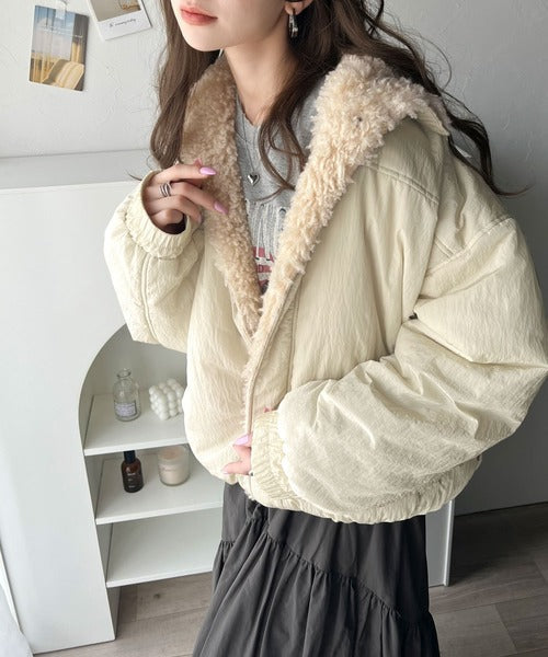 《Javaジャバコラボ》大人可愛いを叶える。中綿×ふわふわファースタンドブルゾン jv1070104