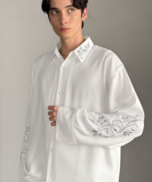 【Classical Origin】「繊細×モード」。刺繍使いルーズドレープシャツ（長袖）／Embroidery Loose Drape Shirt co1010025