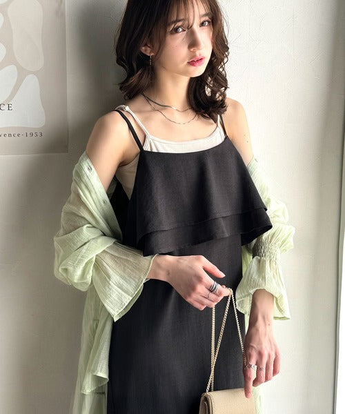上品シルエットが大人可愛い。ダブルフリルキャミワンピース（ロング丈） ce1265002