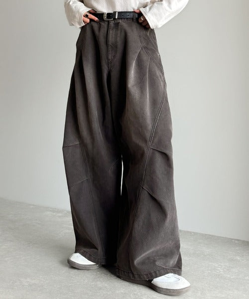 【Classical Origin】3D Tucked＆Darted Barrel-Leg Wide Denim／3Dタック＆ダーツデザインバレルレッグワイドデニム co1150057