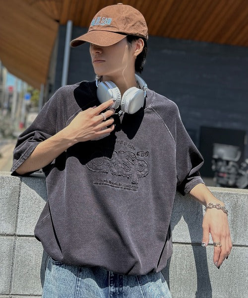 《JaVa ジャバコラボ》裾はドロストでお好みのシルエットに。ヴィンテージライクな半袖ロゴスウェット jm1029126