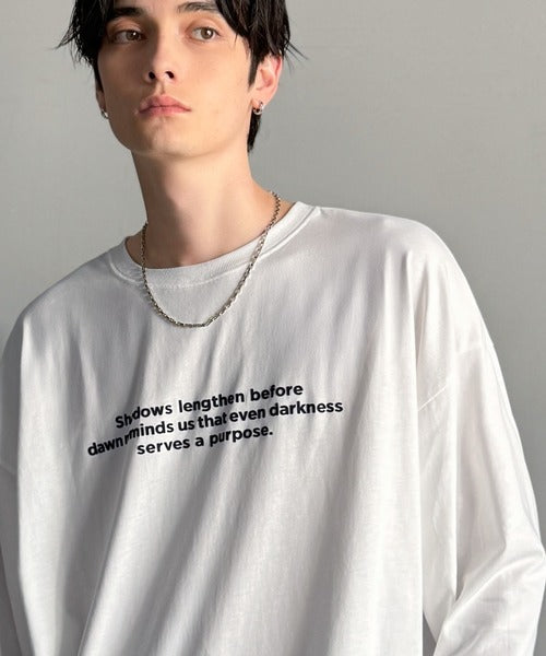 【classical origin】「シンプルが、いい」。綿100％シルケット風シンプル英字ロゴTシャツ（長袖）/ 100％ cotton simple English letters printed logo t-shirt ao1330056