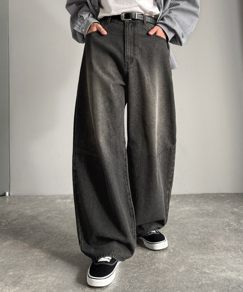 【Classical Origin】「シルエットで語る。」ブラスト加工カーブシルエットバレルレッグデニムパンツ／Blasted Curve Silhouette Barrel-Leg Denim Pants co0900007