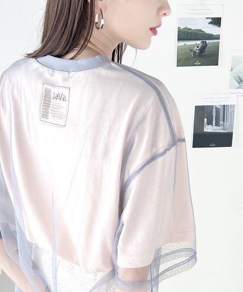 《JaVa ジャバコラボ》1枚でレイヤードが完成。チュールレイヤードバックプリントTシャツ jv1010288