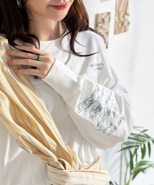 《JaVaジャバコラボ》袖を通せば、あなたも輝く。コットン100％刺繍胸元切り替えドルマンロンTEE（長袖） jv1260620
