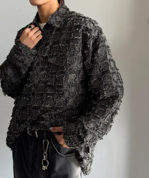 【Classical Origin】「1歩先の存在感。」フリンジ使いブロックチェックアウターシャツ（長袖）/Fringed Block Check Outer Shirt co1010021