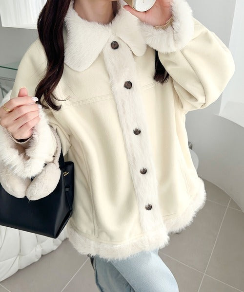 【mily bilet】甘さと気品で冬を楽しむ。ファー切り替えスウェードライクコート（ミドル丈） mi1019097