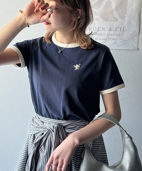 【sustaina+】デイリースタイルをアップデート。オーガニックコットン混 綿100％胸刺繍リンガーTシャツ ce1260400