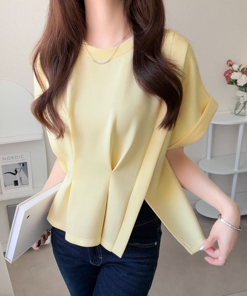 【mily bilet】ウエストラインを細魅せ♪スリット入りタックデザインカットソートップス（半袖） mi1329074