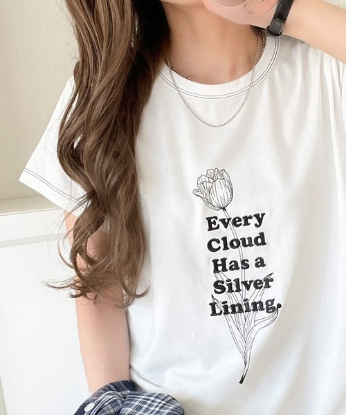 上品さが魅力。フラワープリントグラフィック刺繍Tシャツ（半袖） ce1050268