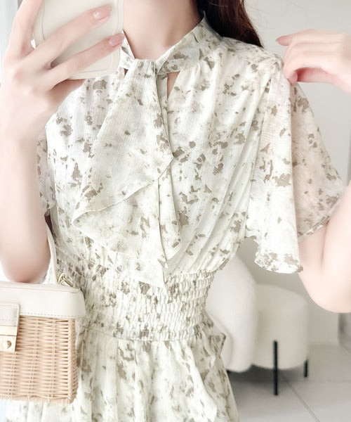 【mily bilet】透明感も今っぽさも叶う。シフォン楊柳ムラ柄ワンピース mi1019046