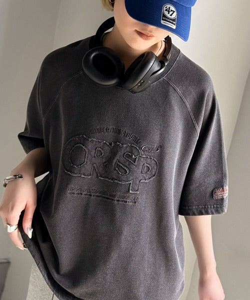 《JaVaジャバコラボ》裾はドロストでお好みのシルエットに。ヴィンテージライクな半袖ロゴスウェット jv1029126