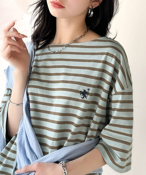 【sustaina+】ラフにキマる大人スタイル。オーガニックコットン100%オーバーサイズパネルボーダーTシャツ(半袖) ce1260324
