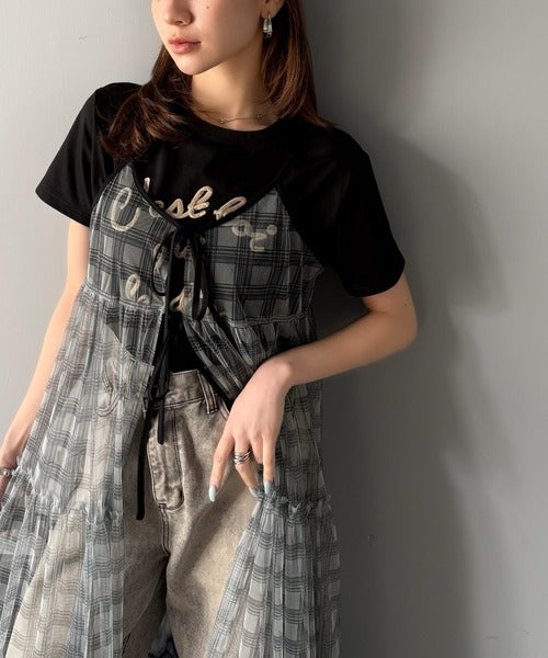 【mily bilet】大人の甘さを引き立てる。チェックチュールフリルティアードキャミワンピース mi1139078
